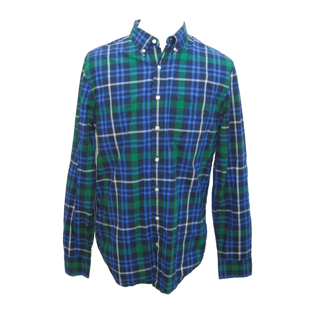 American Eagle Mens Large Tall LT Blue Green Plaid Button Down Shirt Long Sleeve
